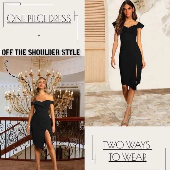 Phortric Womens Off The Shoulder Dresses Wedding Guest Cocktail Party Bodycon Sp - Picture 3 of 5